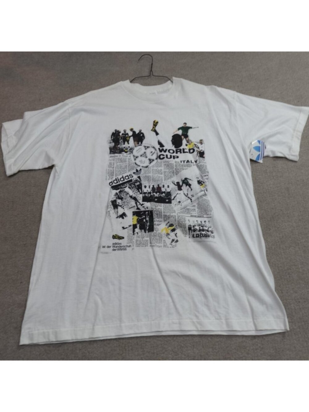 Vintage Adidas Shirt Large White Cotton Fifa World Cup Italy Old Stock NEW READ